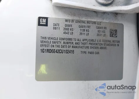 2012 Chevrolet Volt из США, поврежденный, VIN 1G1RD6E42CU102416